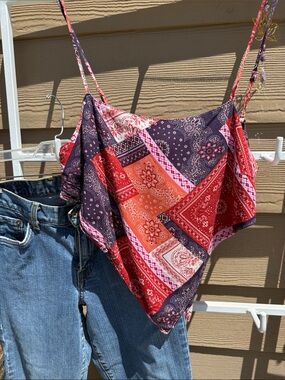 Bandana Print Red & Purple Satin-Feel Cami adjustable size s/l